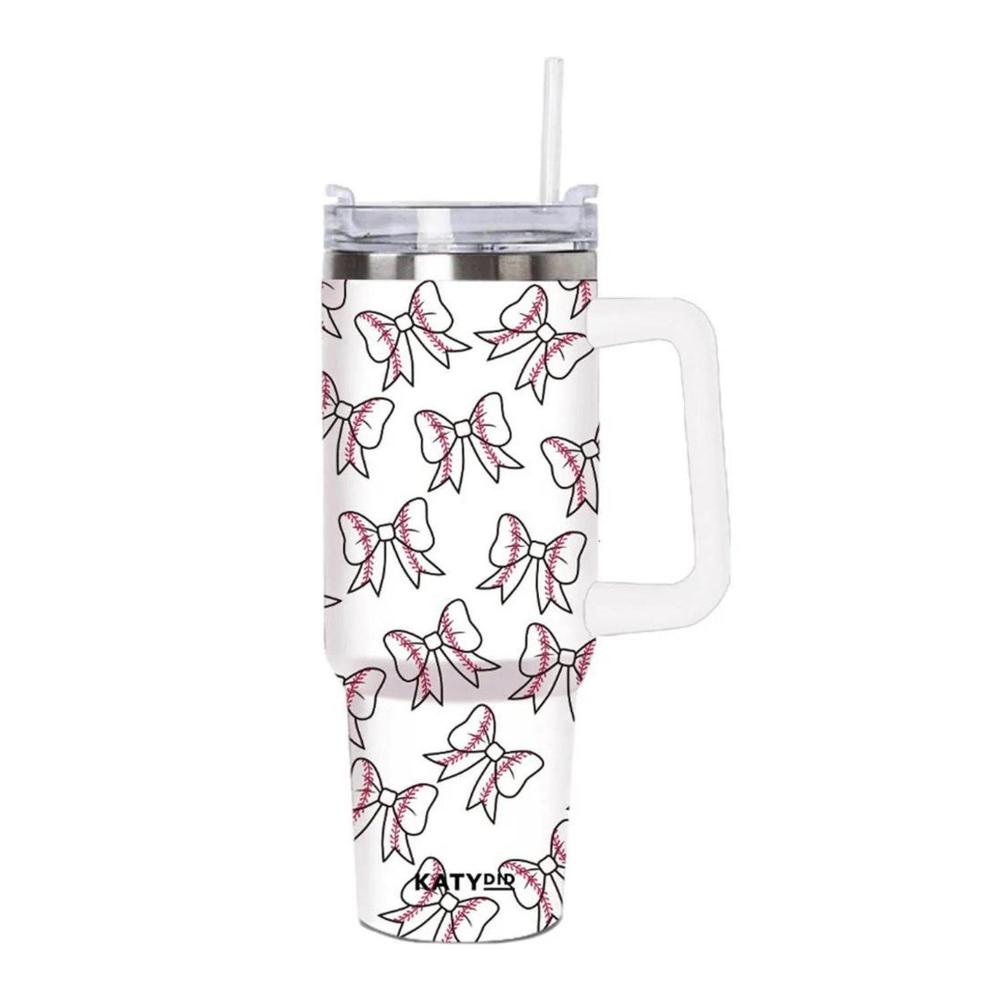 NEW KATYDID baseball bow tumbler cup in white